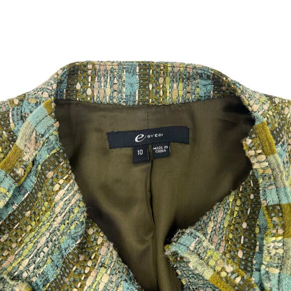 E by ECI Womens Vintage Stripe Ruffle Whimsical Boho Tweed Blazer Sz 10 - Picture 12 of 16